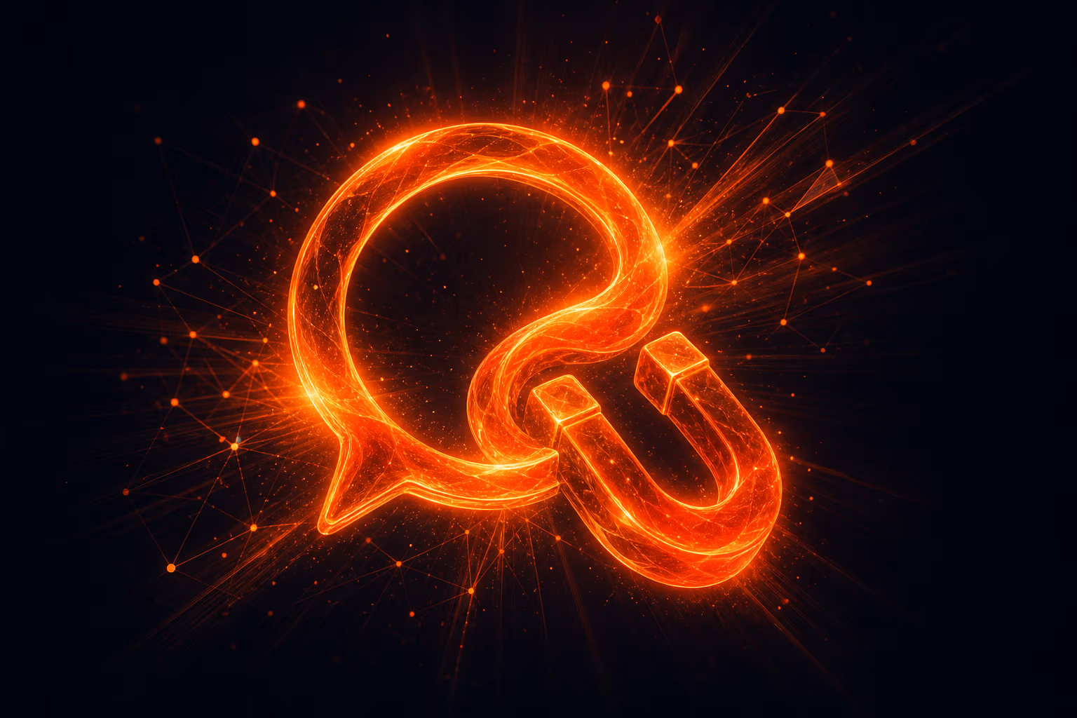 Bolla di chat astratta incandescente su sfondo scuro che rappresenta l'acquisizione lead tramite AI